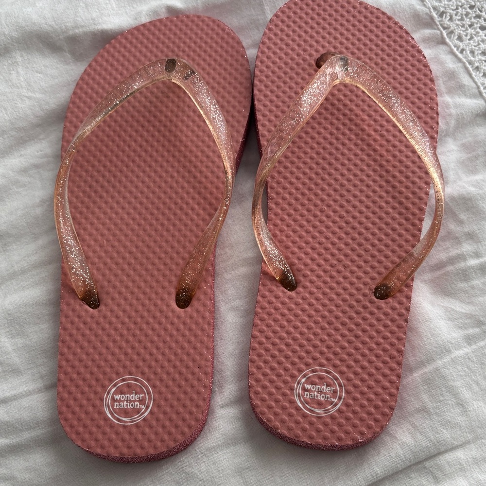 wonder nation Dusty Rose Flip Flops with Sparkle Clear Straps
